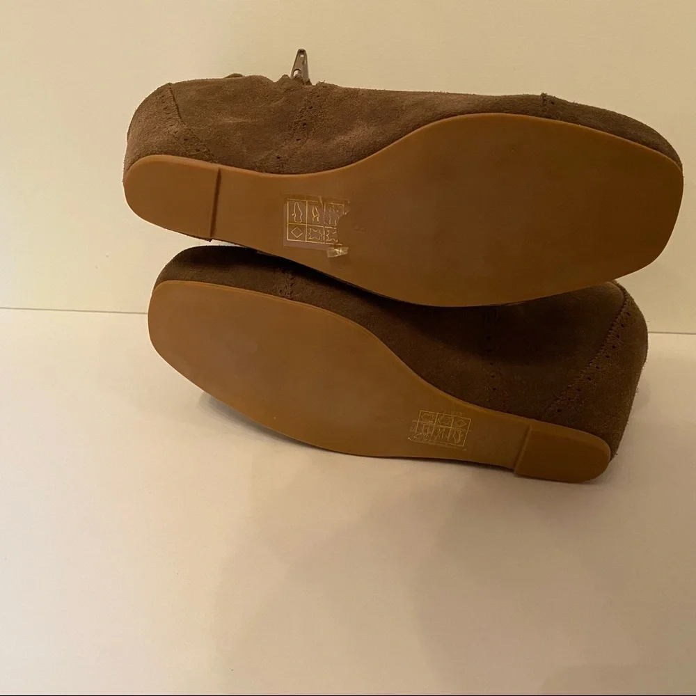 JEFFREY CAMPBELL SHOES BOOTS ANKLE BOOTIES BROWN SUEDE LEATHER WEDGE ZIP SIZE 8